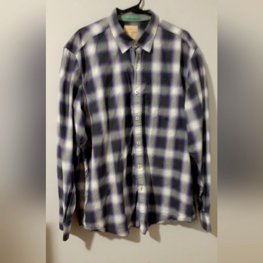 Tommy Bahama Shirt Button-Down Men's  XL Plaid Gray Purple Tencel Long Sleeve